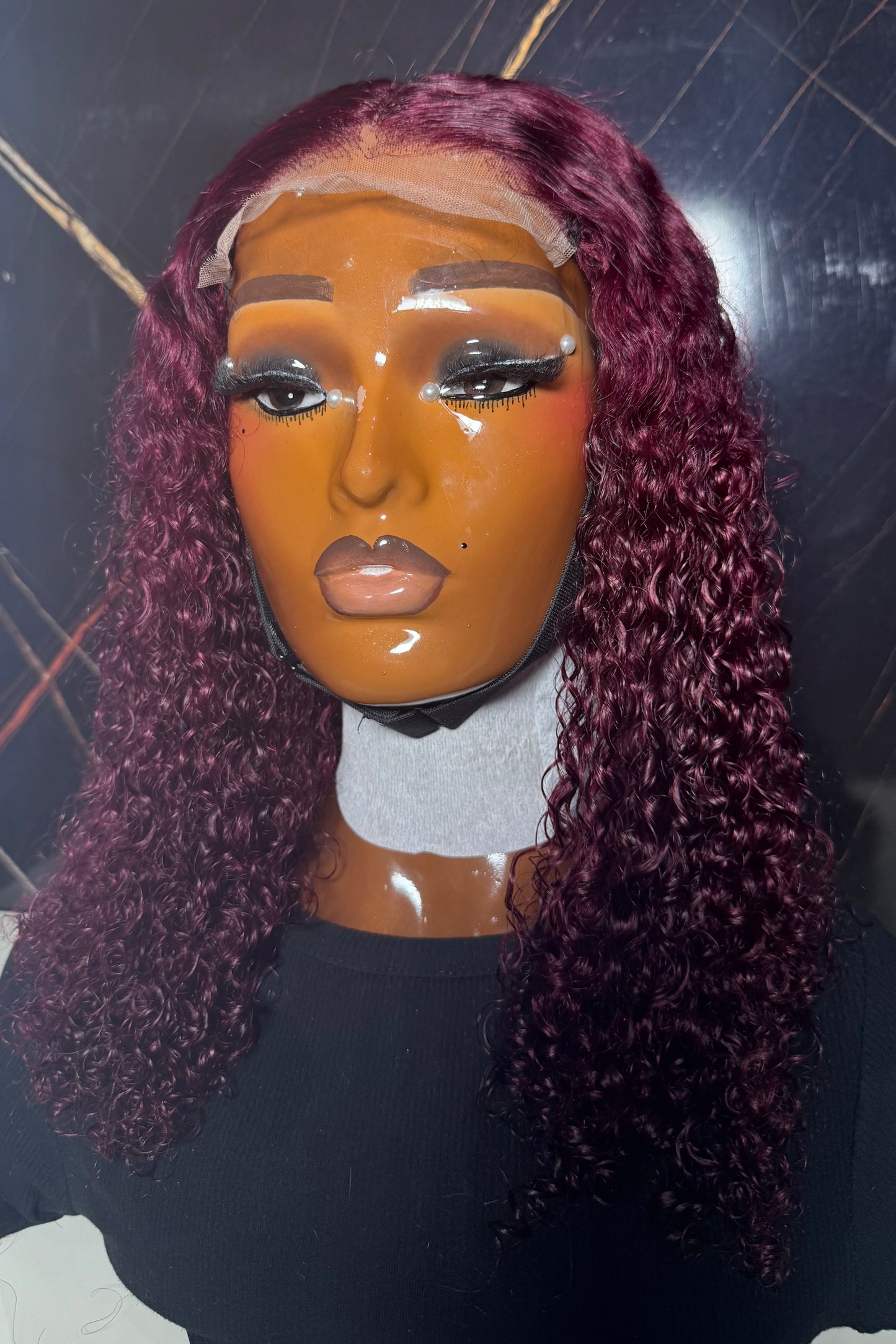 Sdd pixie curls wig 18inches with 5x5 closure burgundy colour (factory wig)