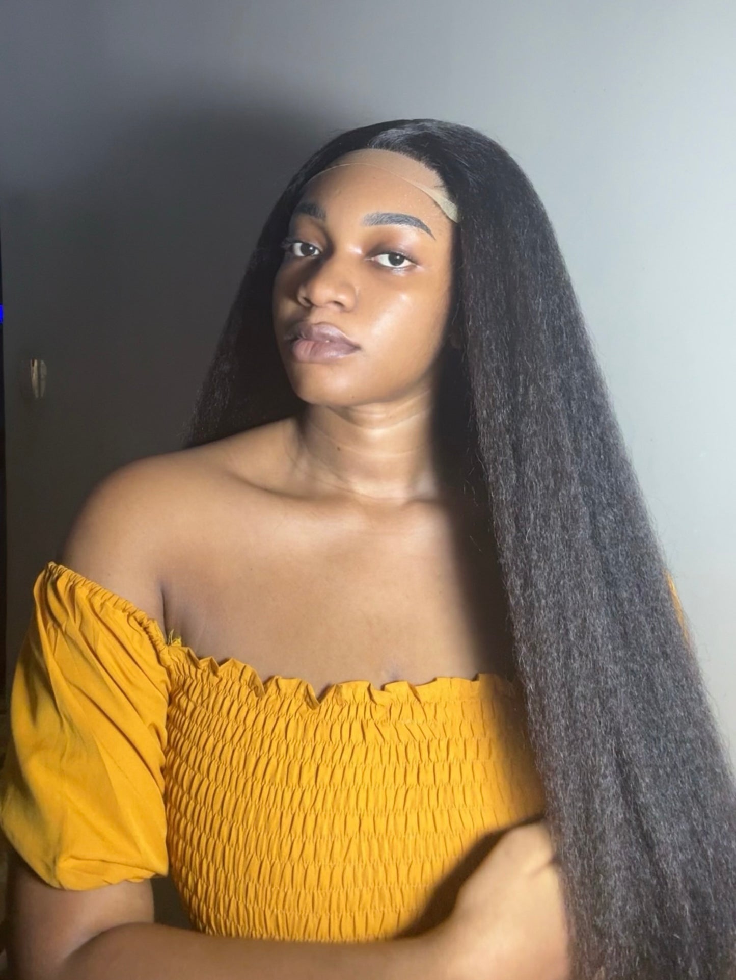 Sdd kinky straight hair 24inches 200g with 5x5 closure (natural colour) already wiggled and styled