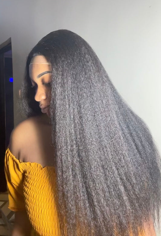 Sdd kinky straight hair 24inches 200g with 5x5 closure (natural colour) already wiggled and styled