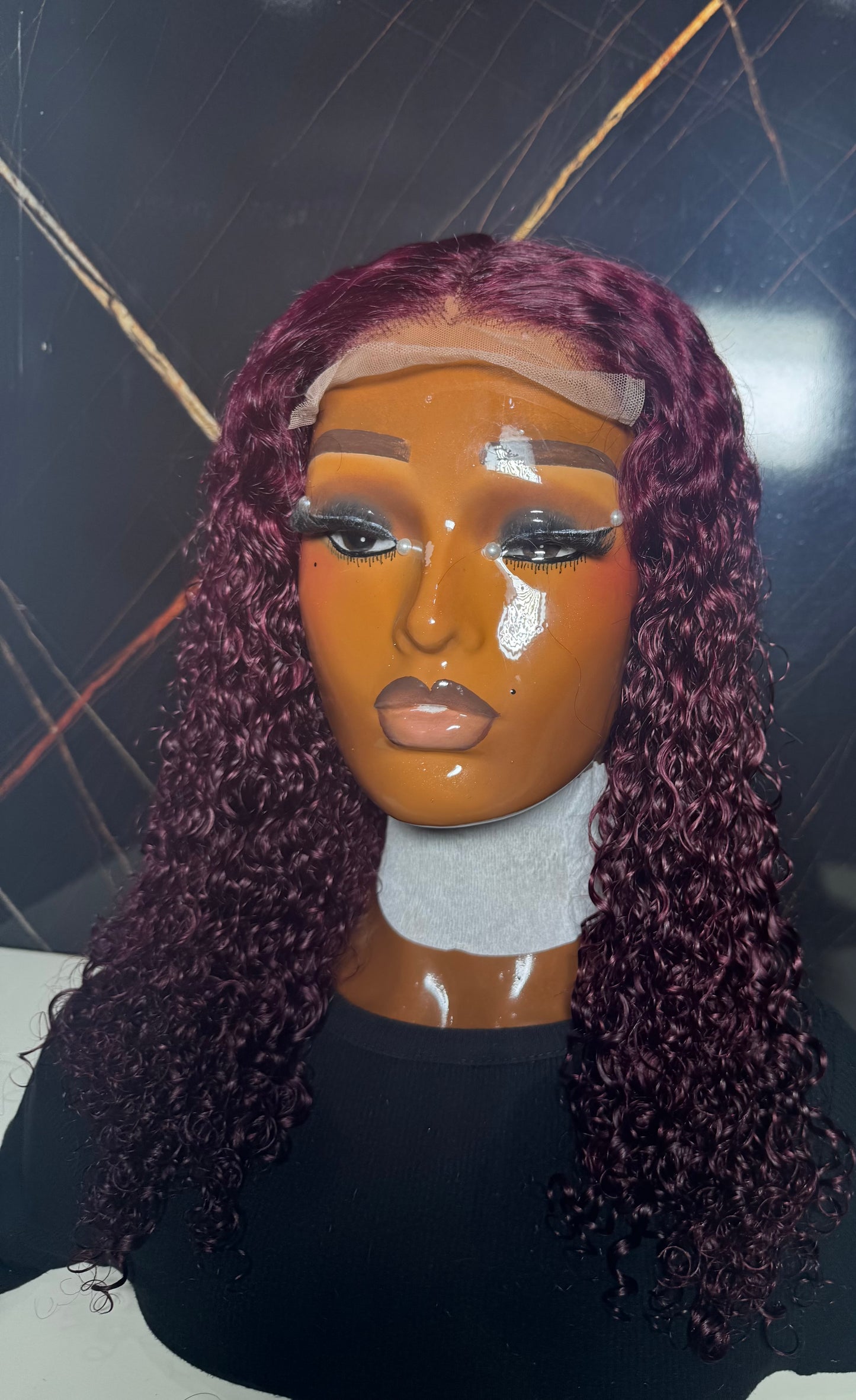 Sdd pixie curls wig 18inches with 5x5 closure burgundy colour (factory wig)