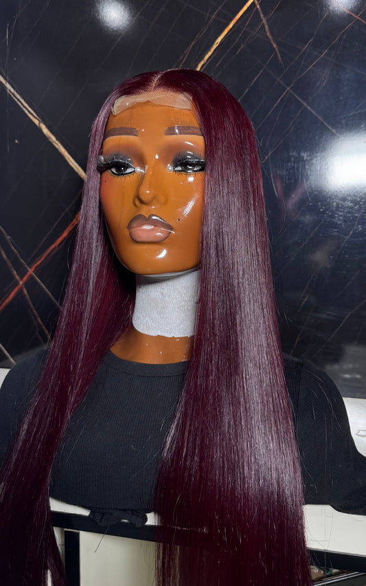 Super double drawn Vietnamese bone straight 20inches (200g) with 2x6 plain root closure burgundy colour (Already styled and wigged)