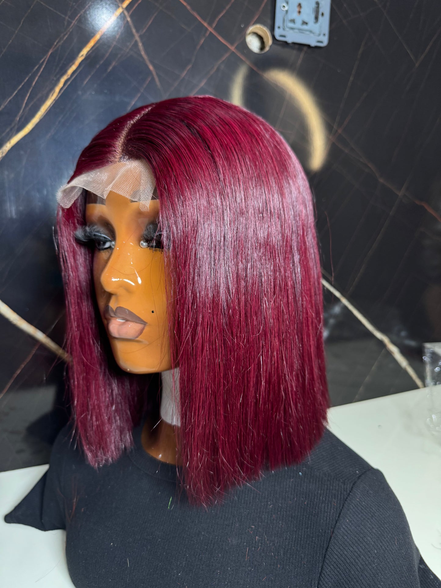 Super double drawn Vietnamese bone straight 10inches with 2x6 closure (already wigged and styled). Burgundy