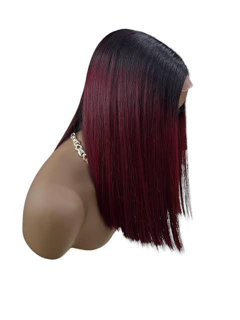 Super double drawn Vietnamese bone straight 14inches (200g) with 2x6 dark root closure burgundy colour (Already styled and wigged)